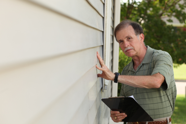siding repair charlotte nc contractor inspecting house siding.